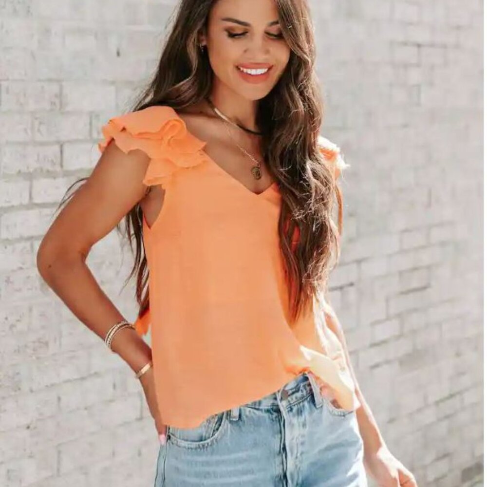 Flutter sleeve light weight summer top, Orange size Small